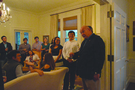 FMU President Dr. Fred Carter welcomes honors students and faculty into his home on Sept. 24 for the annual honors reception. Carter spoke to the students about upcoming opportunities for traveling abroad.