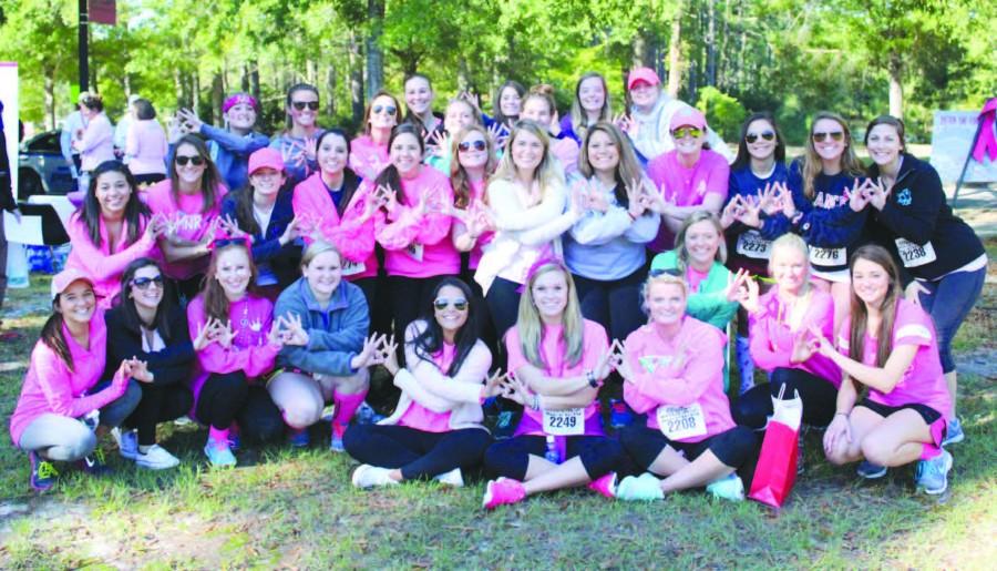 Members of Zeta Tau Alpha sponsor a 5K to raise money for breast cancer education and awareness. FMU and members of the community join them for the run.