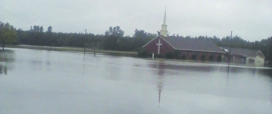 Hurricane Juaquin causes flooding across the state of South Carolina. Unity Free Will Baptist Church in Bishopville is one of the many buildings affected by the flooding.