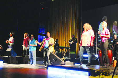 Students perform a selection of ‘80s songs for this semester’s Music Industry Ensemble concert. The set list included songs such as “Rosanna” by Toto and “Girls Just Want to Have Fun” by Cyndi Lauper. In the spring, the MI Ensemble will produce and release a full album that will include original works composed and produced by students and will perform the songs in their spring concert.