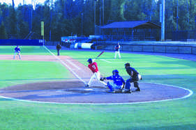 Patriot infielder Brooks Kennedy bats in the march 1 game against the Chowan University Hawks. The
Patriots defeated Chowan 6-2.