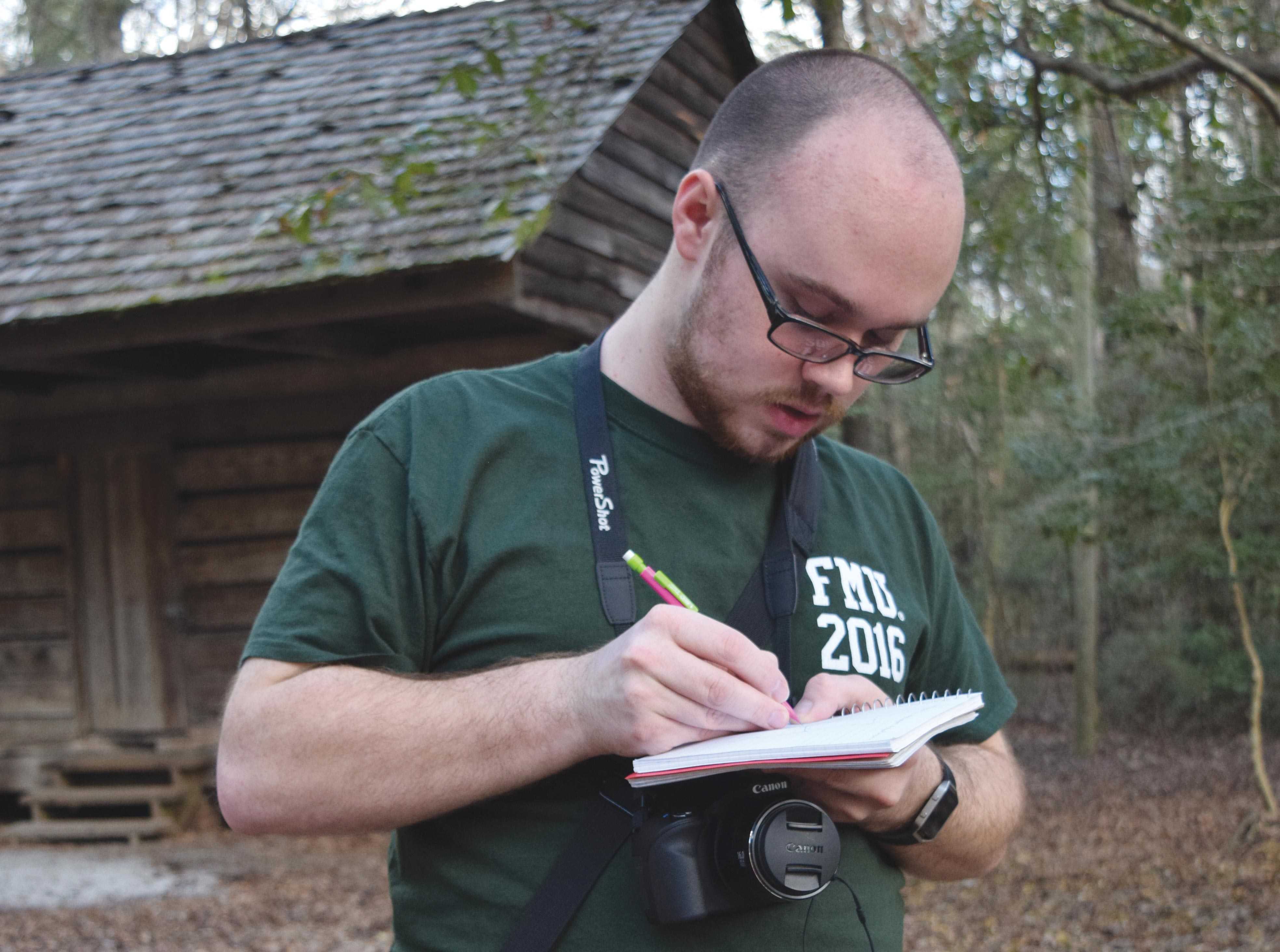 Senior Kyle Stewart is compiling a catalogue of plant species located on the FMU nature trail for his honors thesis so that nature trail visitors can more easily identify the variety of plants.