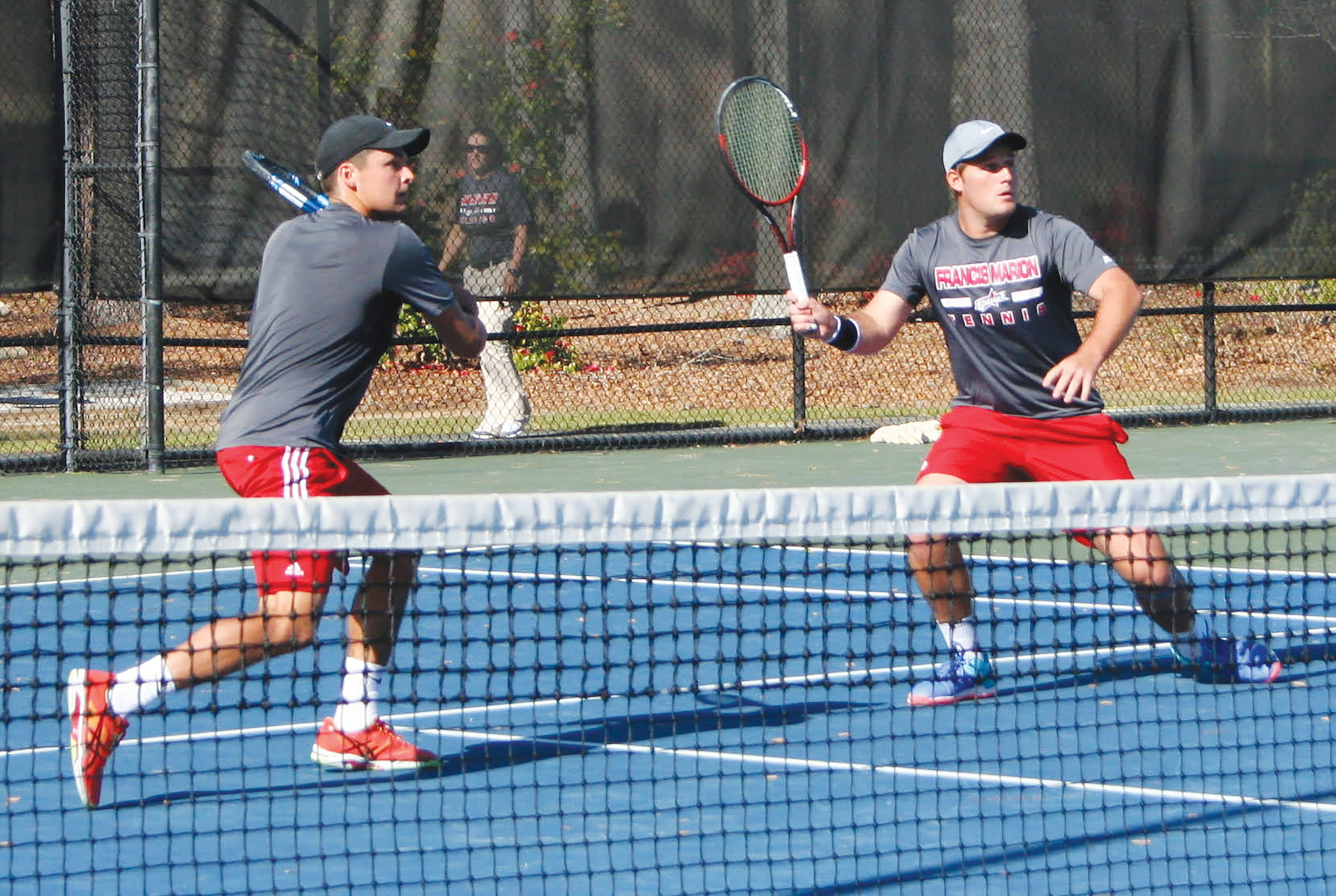 Doubles partners Richard Ashforth and Jannik Roettlingsberger won their doubles match 8-1 against Augusta University.