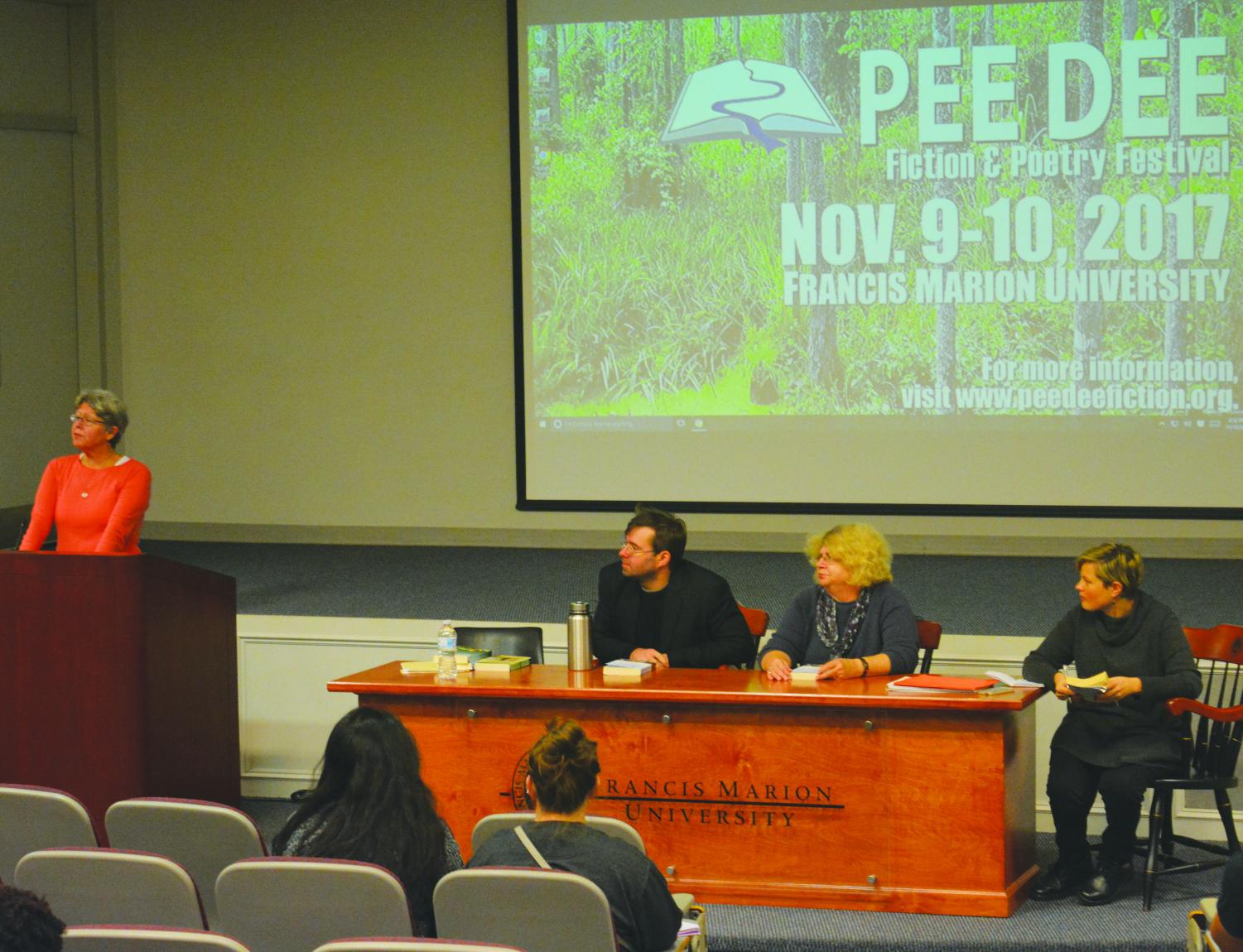 English professors participate in a panel during the 12th annual Pee Dee Fiction and Poetry Festival.