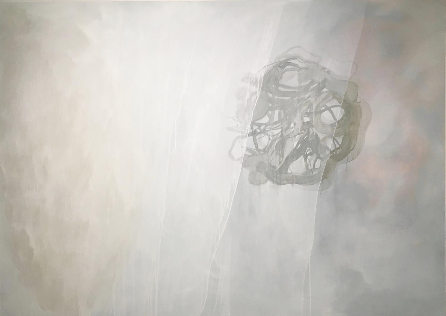A piece of Riding's abstract work influenced by her mother's dementia displayed in her gallery.