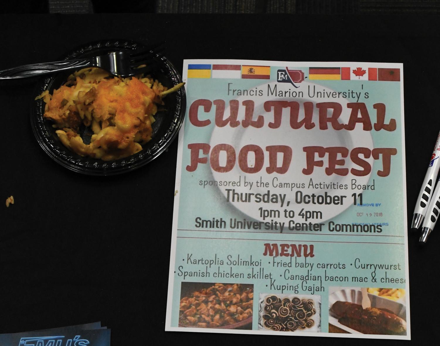A sample of Canadian bacon macaroni and cheese presented for students to try.
