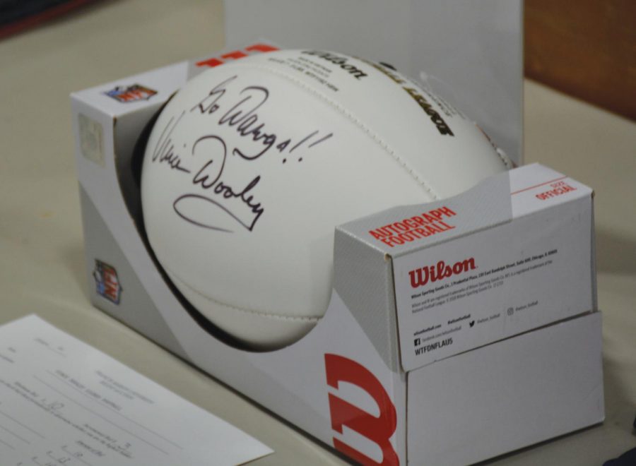 An autographed football for bid during silent auction. 