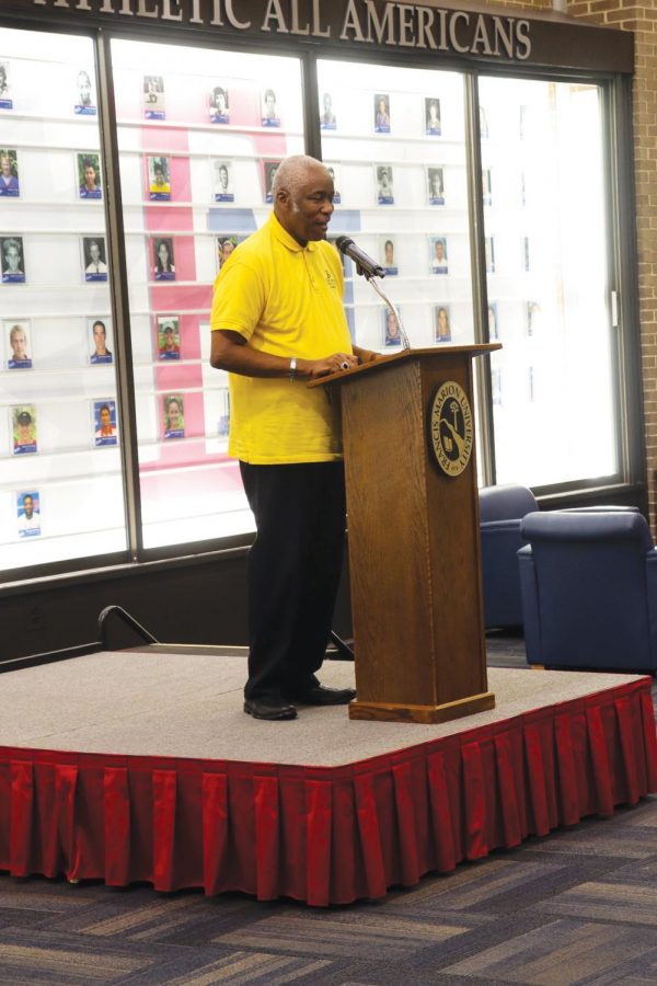 Bishop Donald Jackson adresses the crowd at the AAFSC picnic in the Smith University Center. 