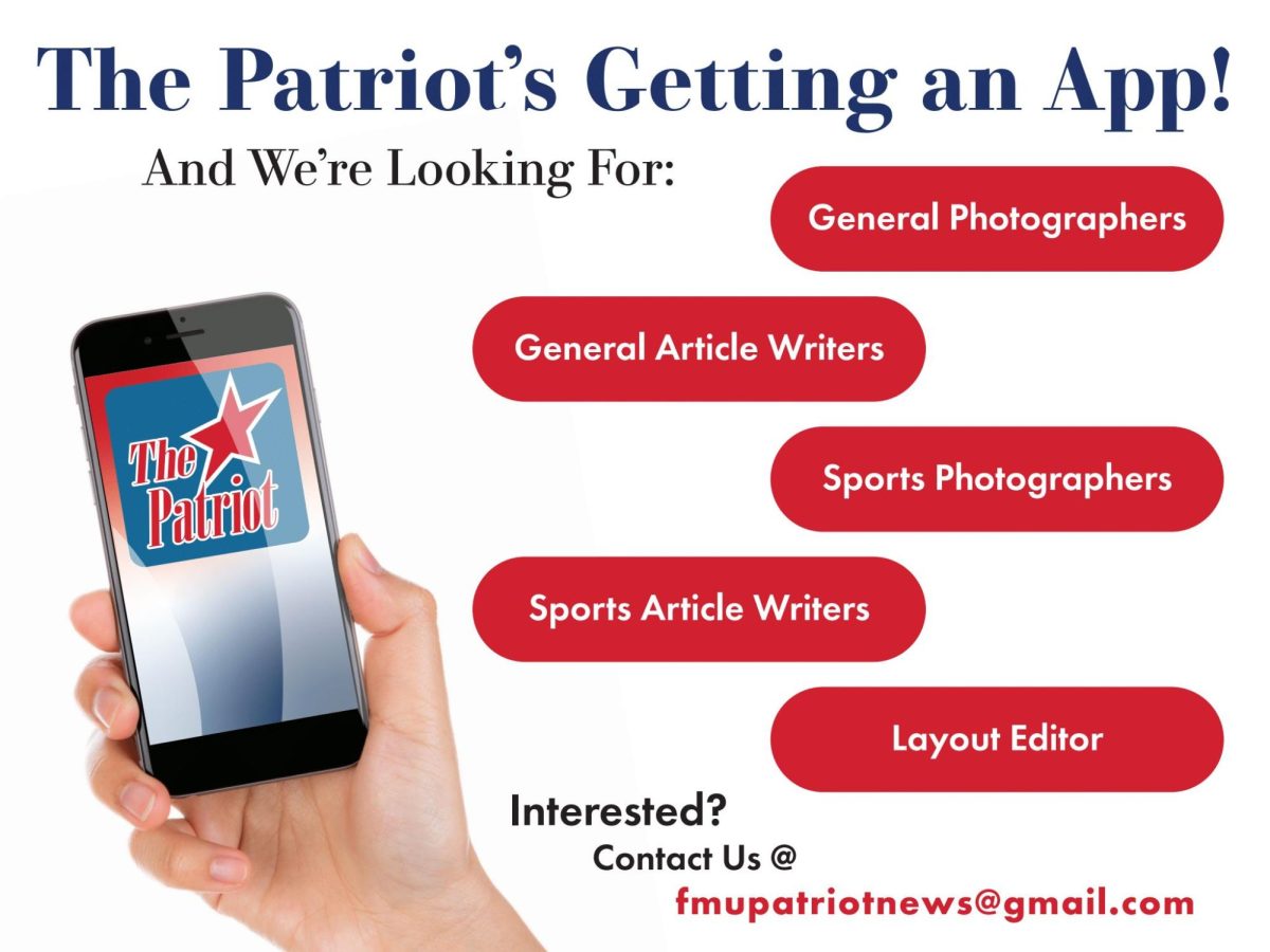 Graphic of positions opening up at The Patriot for the Fall 2024 semester.