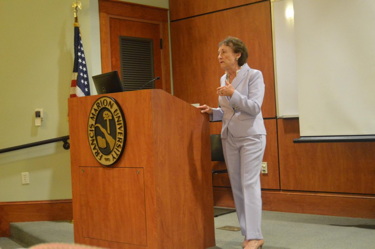 Former South Carolina Supreme Court Justice Kaye Hearn holds lecture at Thompson Auditorium inside the Lee Nursing Building (Sept. 24, 2025).