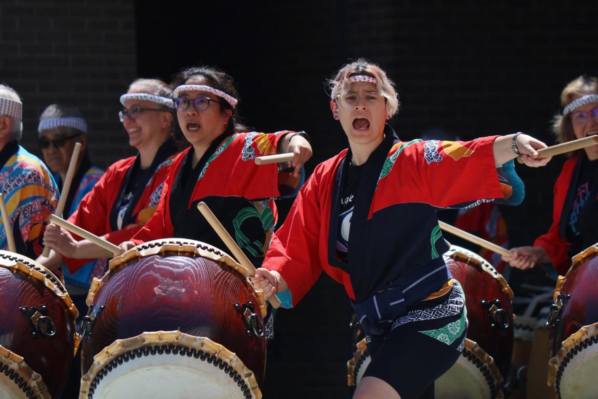 Japanese ensemble Triangle Taiko delivers a high-energy performance featuring drums and flutes during the Arts International Festival (April 18, 2026).